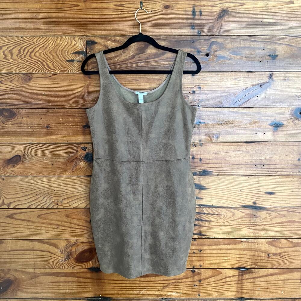 Astars Justine Vegan Leather bodycon dress size small taupe suede